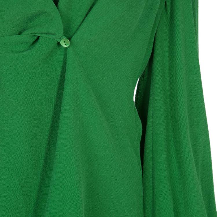 Pre Owned Carven Green Overlap Detail Long Sleeve Blouse M