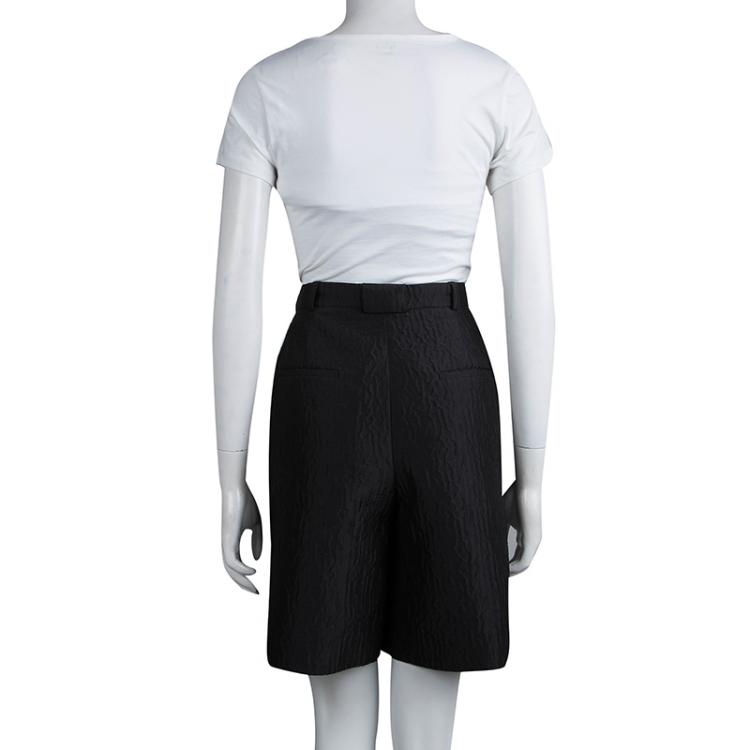 Pre Owned Carven Black Textured High Waist Bermuda Shorts L