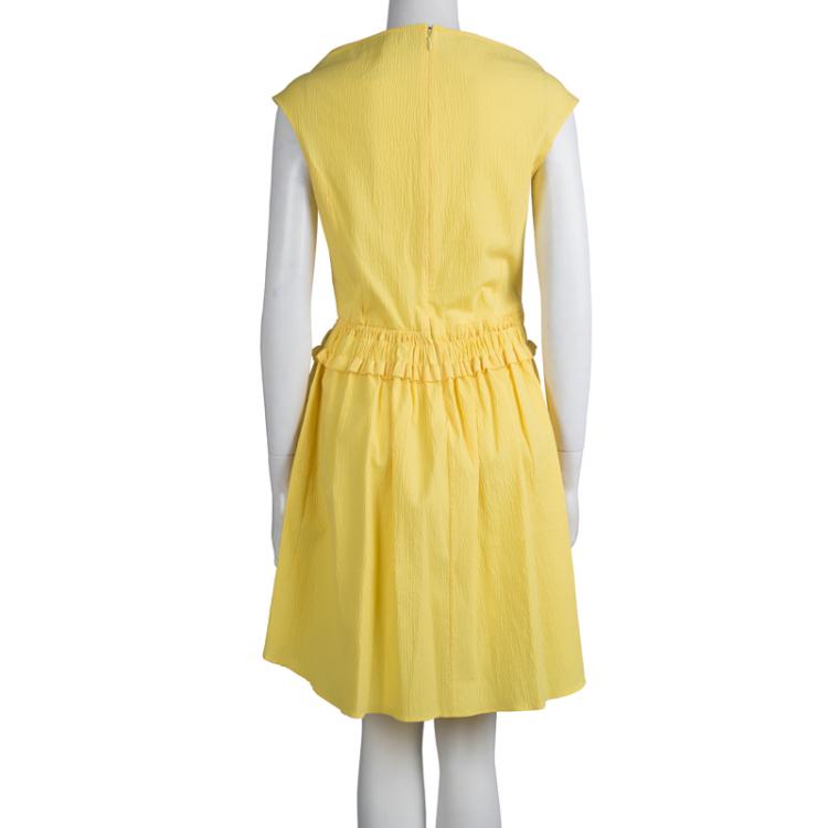 مملوكة مسبقًا Carven Yellow Textured Cotton Sleeveless Dress L