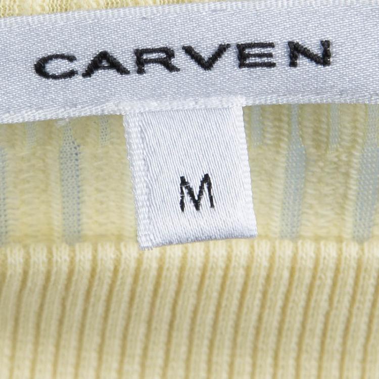 Pre Owned Carven Pastel Yellow Textured Knit Top M