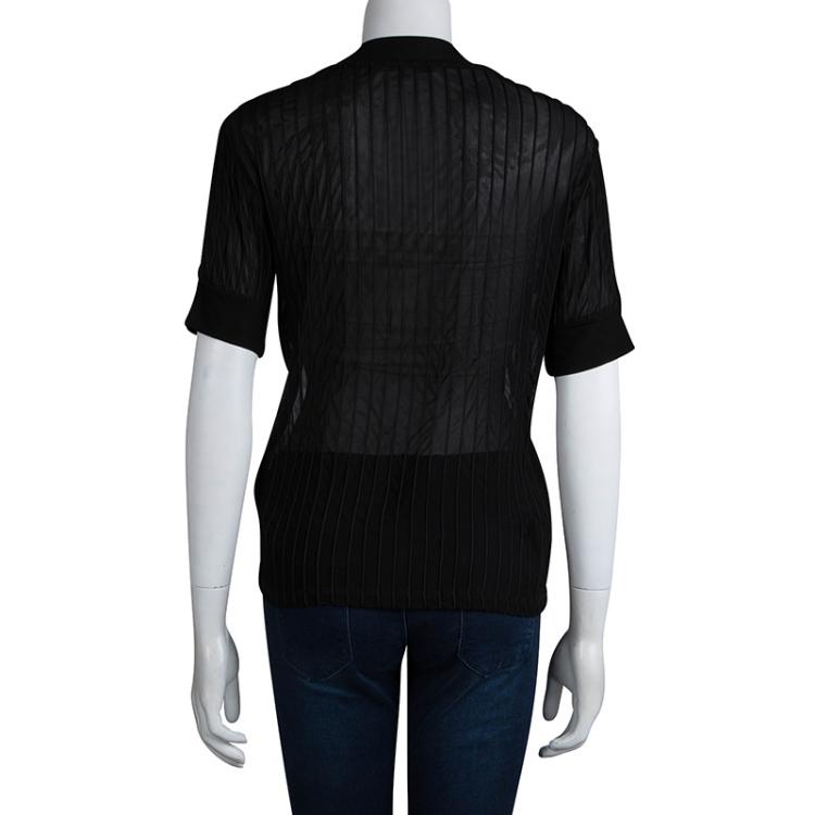 Pre Owned Carven Black Corded Crewneck Sheer Top L