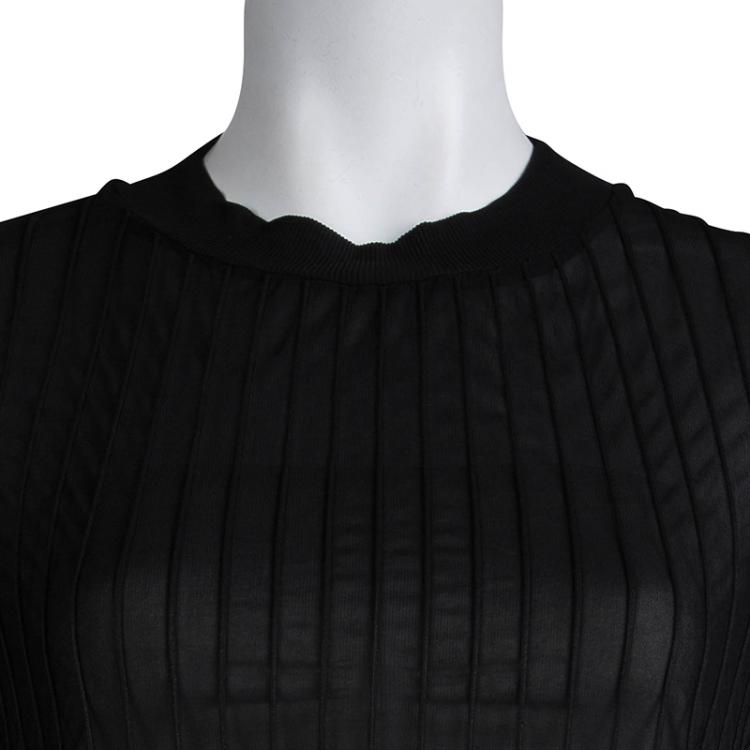 Pre Owned Carven Black Corded Crewneck Sheer Top L