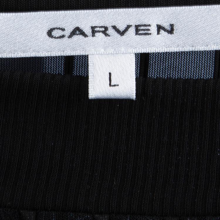 Pre Owned Carven Black Corded Crewneck Sheer Top L