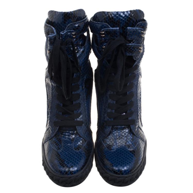 Pre Owned Casadei Two Tone Python Cut-Out Wedge High Top Sneakers Size 41