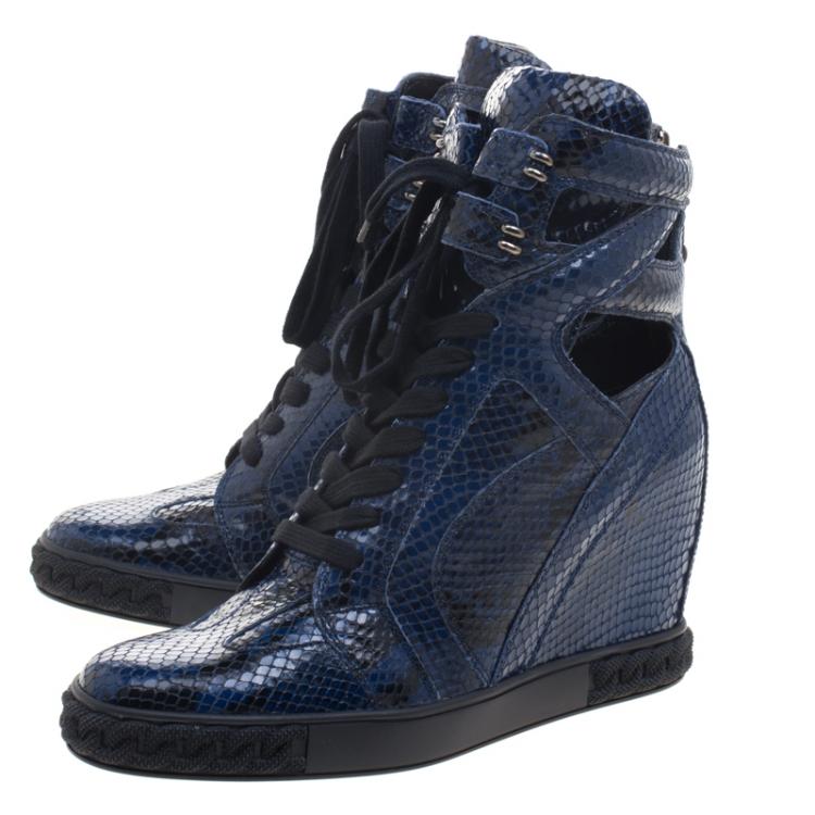 Pre Owned Casadei Two Tone Python Cut-Out Wedge High Top Sneakers Size 41