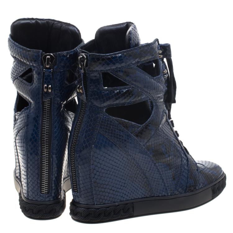 Pre Owned Casadei Two Tone Python Cut-Out Wedge High Top Sneakers Size 41
