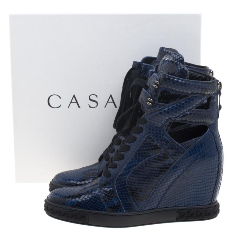 Pre Owned Casadei Two Tone Python Cut-Out Wedge High Top Sneakers Size 41