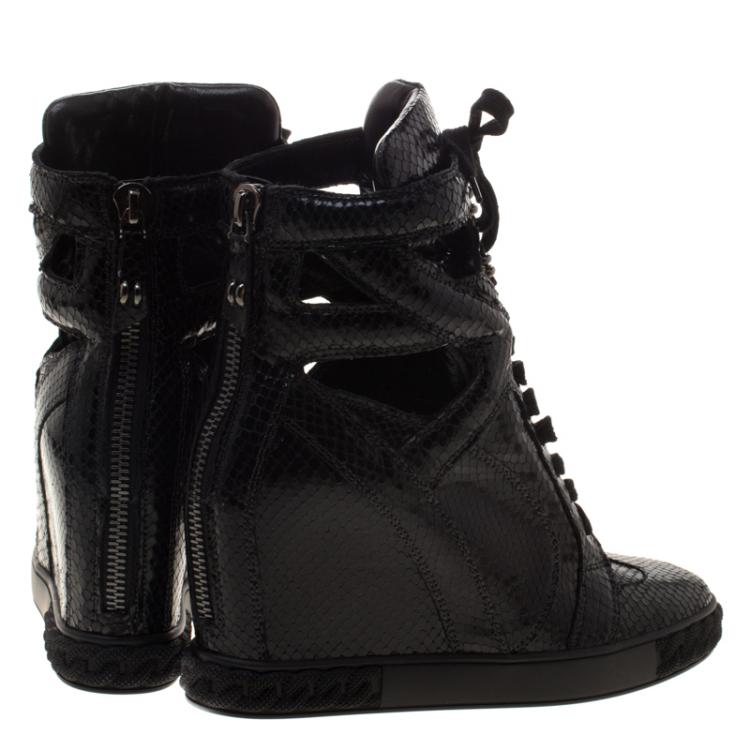 Pre Owned Casadei Black Python Cut Out Wedge High Top Sneakers Size 41