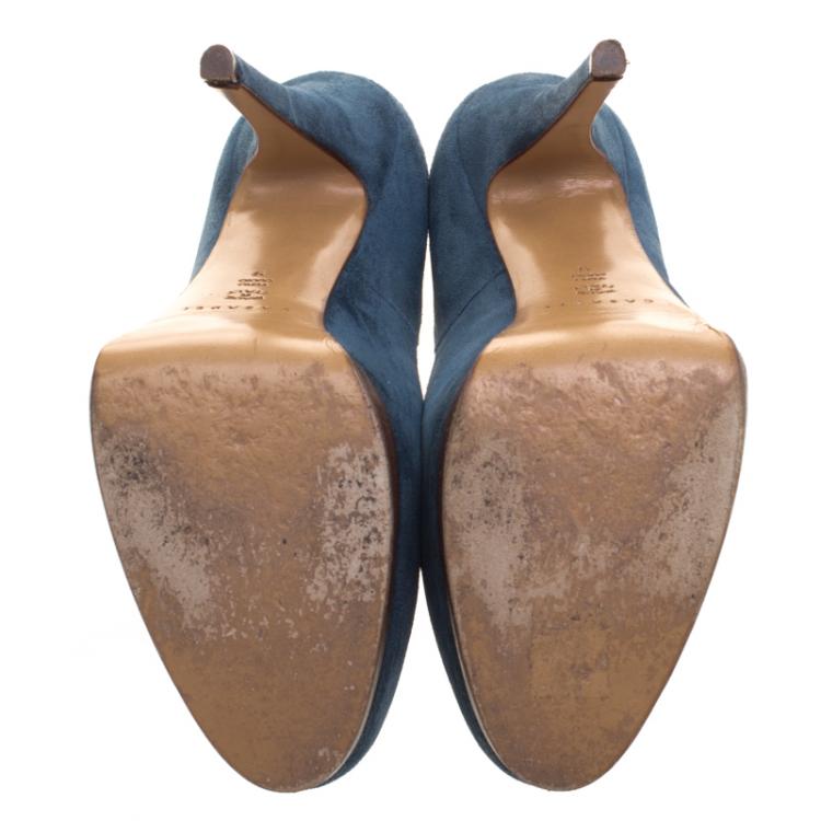مملوكة مسبقًا Casadei Denim Blue Suede Platform Pumps Size 39