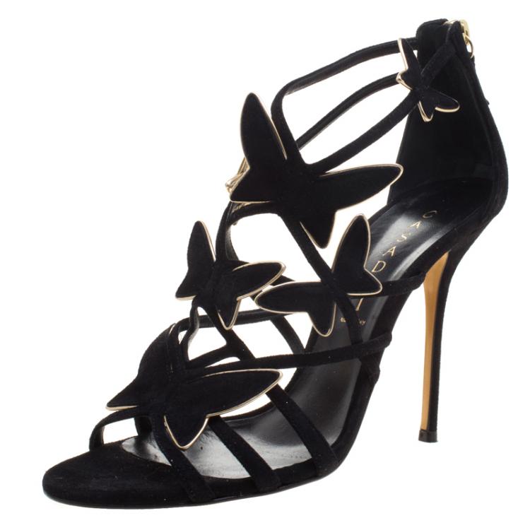 Casadei Black Suede Camilla Belle Butterfly Strappy Sandals Size 39 ...