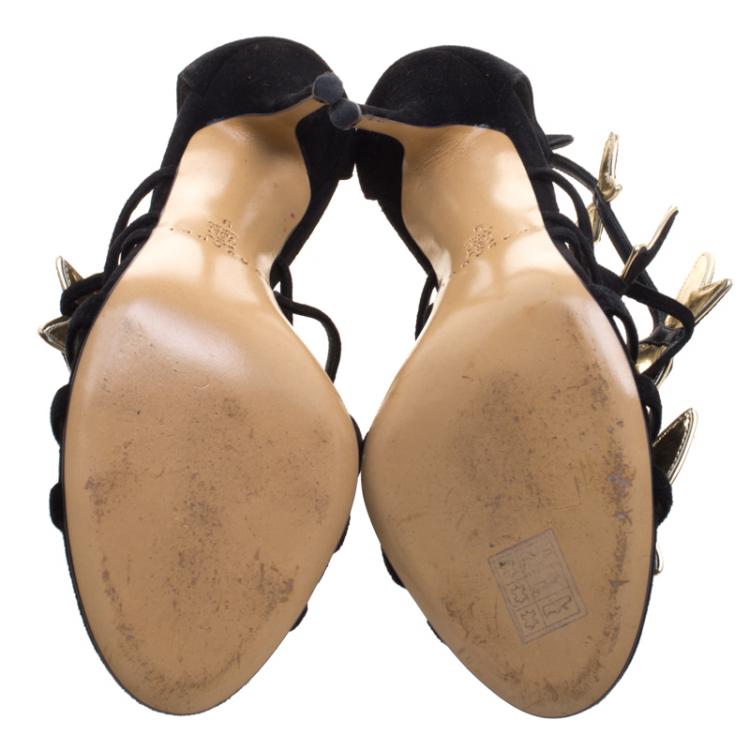 مملوكة مسبقًا Casadei Black Suede Camilla Belle Butterfly Strappy Sandals Size 39