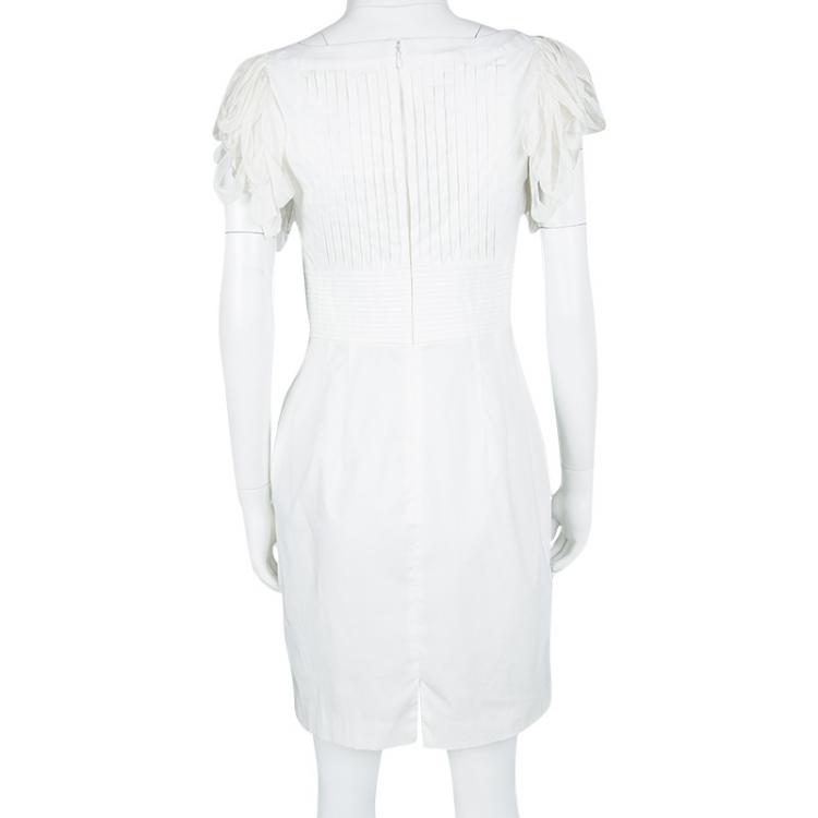 Pre Owned Catherine Malandrino White Pintucked Draped Sleeve Detail Dress M