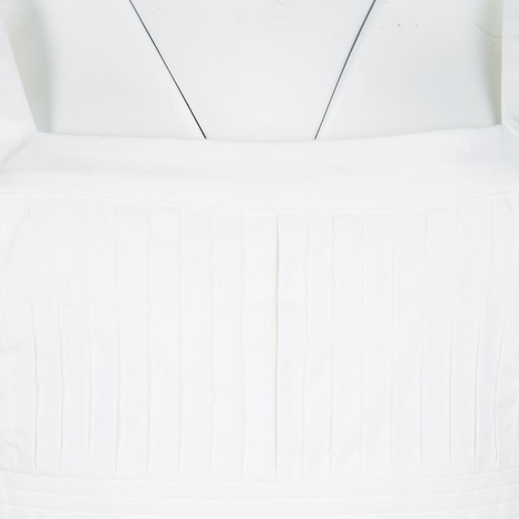 Pre Owned Catherine Malandrino White Pintucked Draped Sleeve Detail Dress M