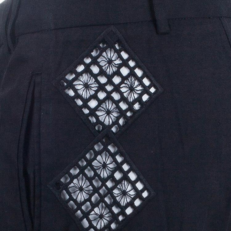 Pre Owned Catherine Malandrino Black Crochet Detail Bermuda Shorts S