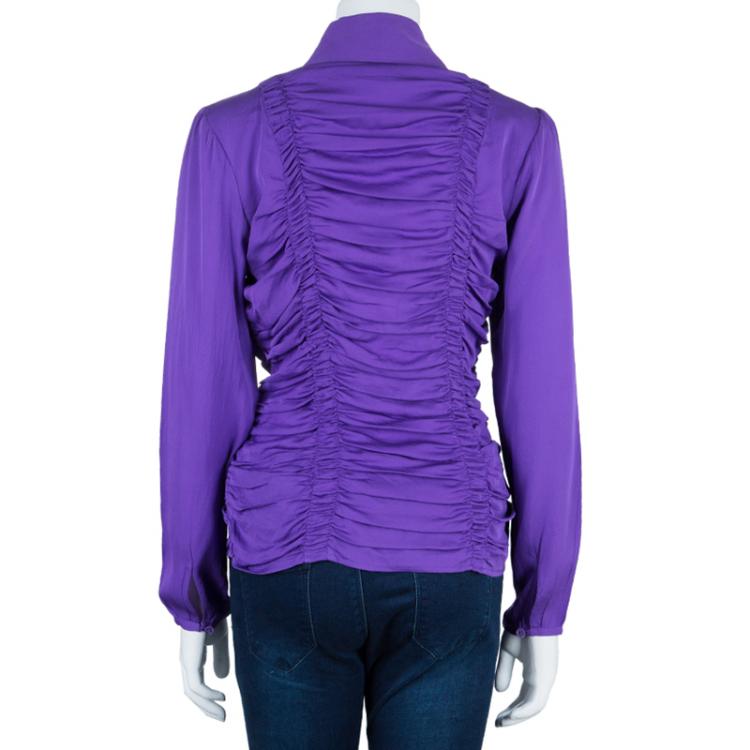 مملوكة مسبقًا Catherine Malandrino Purple Ruched Zip Top XL