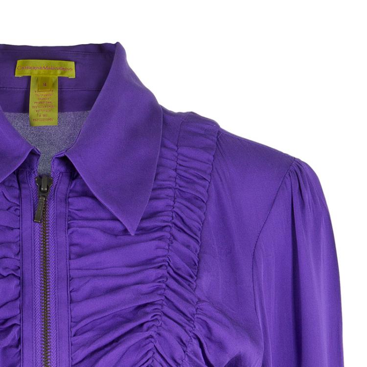 مملوكة مسبقًا Catherine Malandrino Purple Ruched Zip Top XL