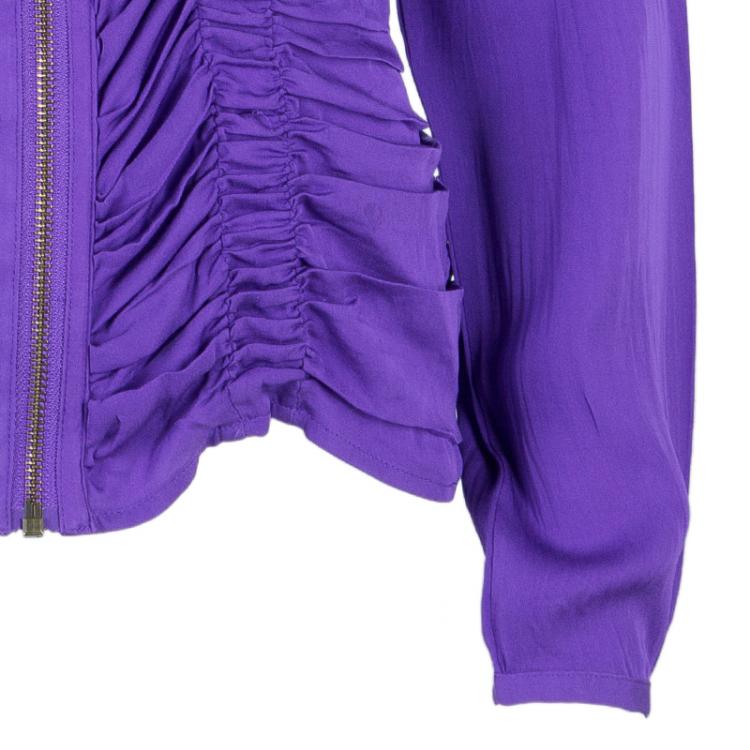 مملوكة مسبقًا Catherine Malandrino Purple Ruched Zip Top XL