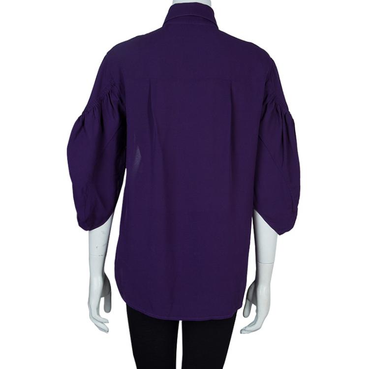 Pre Owned Catherine Malandrino Purple Long Sleeve Silk Blouse S