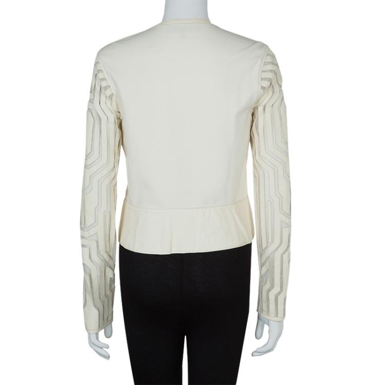 Pre Owned Catherine Malandrino Cream Leather Cut Out Jacket M