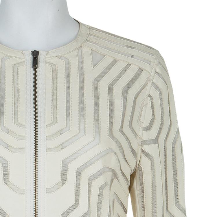 Pre Owned Catherine Malandrino Cream Leather Cut Out Jacket M