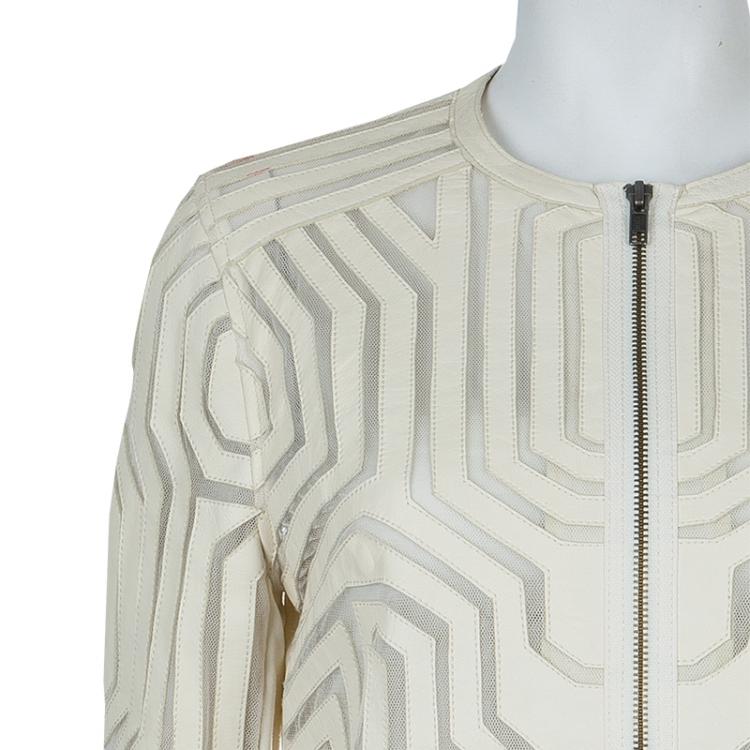Pre Owned Catherine Malandrino Cream Leather Cut Out Jacket M