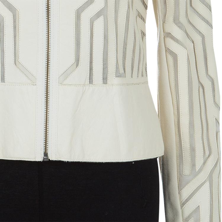 Pre Owned Catherine Malandrino Cream Leather Cut Out Jacket M