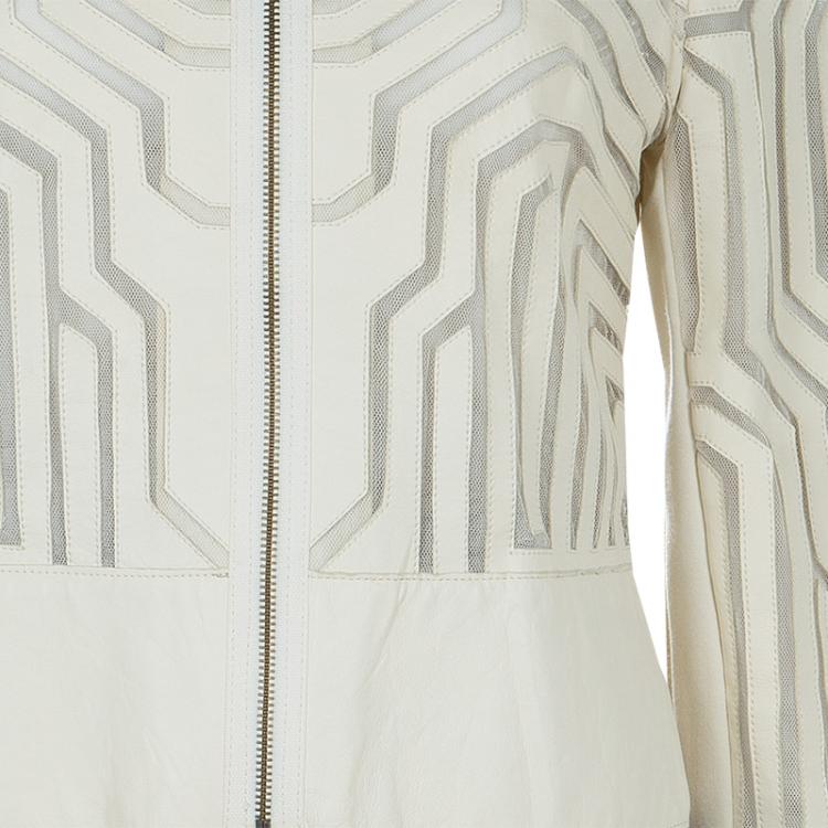 Pre Owned Catherine Malandrino Cream Leather Cut Out Jacket M