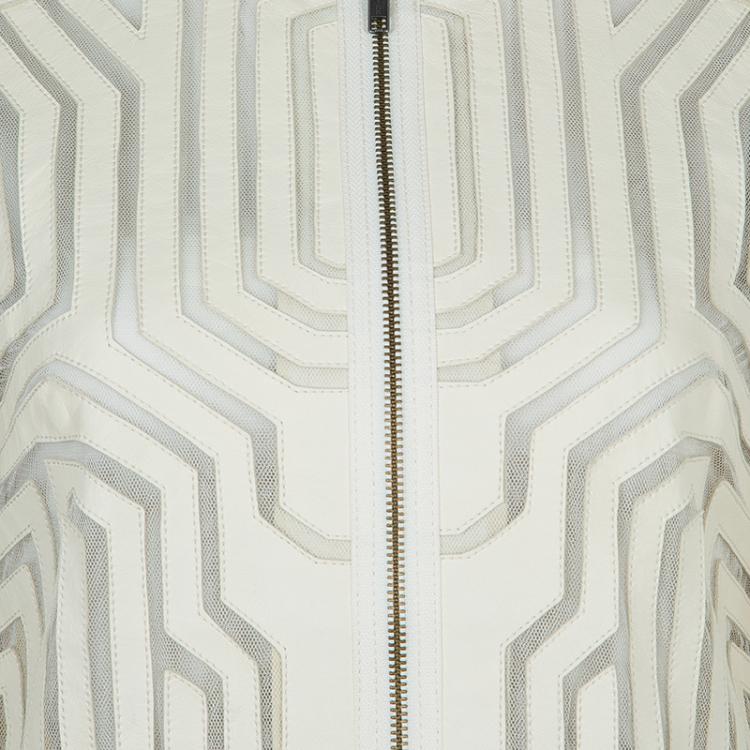 Pre Owned Catherine Malandrino Cream Leather Cut Out Jacket M