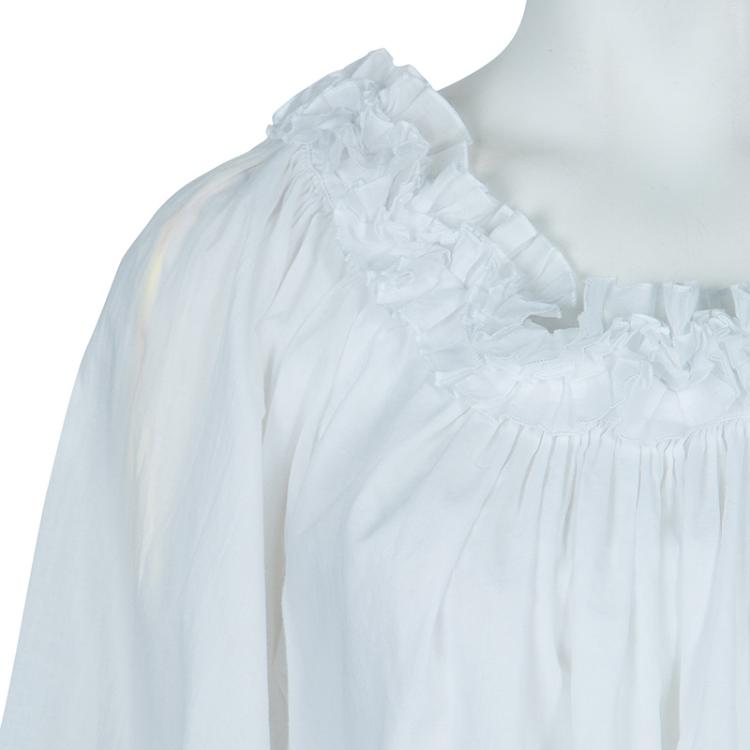 Pre Owned Catherine Malandrino White Ruffle Detail Cotton Blouse M