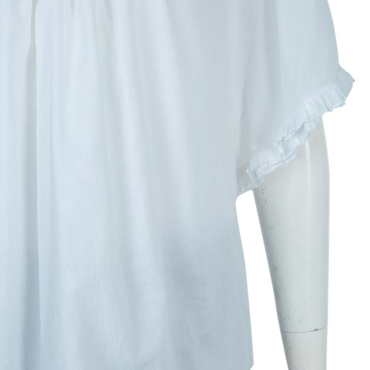 Pre Owned Catherine Malandrino White Ruffle Detail Cotton Blouse M