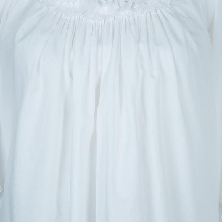 Pre Owned Catherine Malandrino White Ruffle Detail Cotton Blouse M