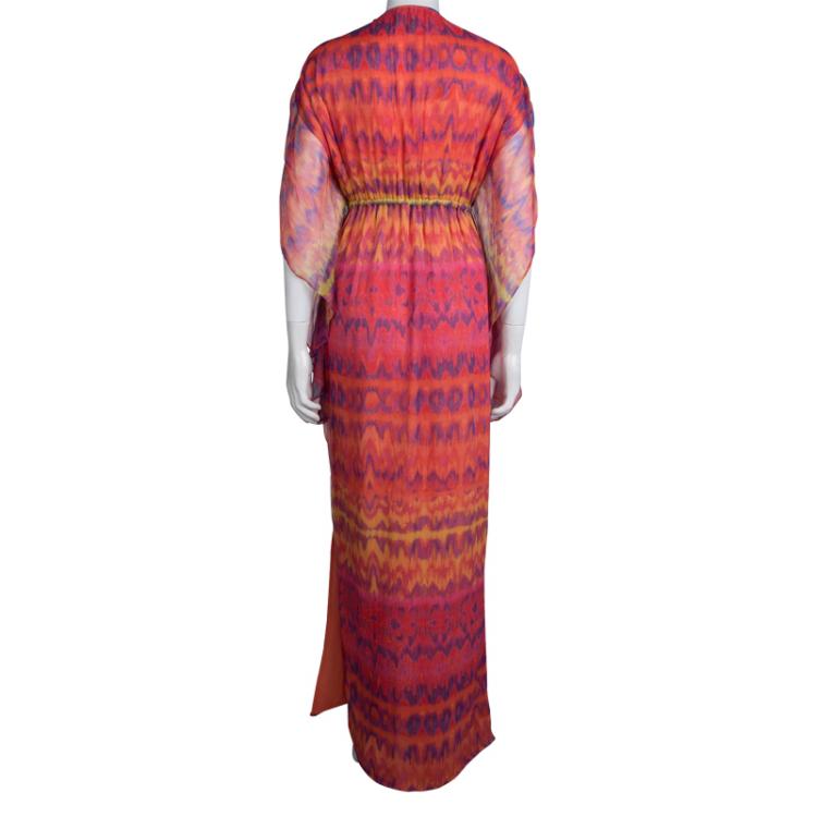 Pre Owned Catherine Malandrino Multicolor Printed Silk Studded Maxi Dress P/XS