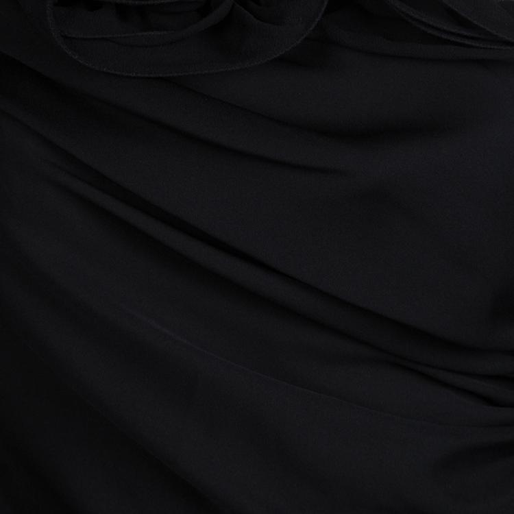 Pre Owned Catherine Malandrino Black Silk Ruched Frill Detail One Shoulder Dress M 