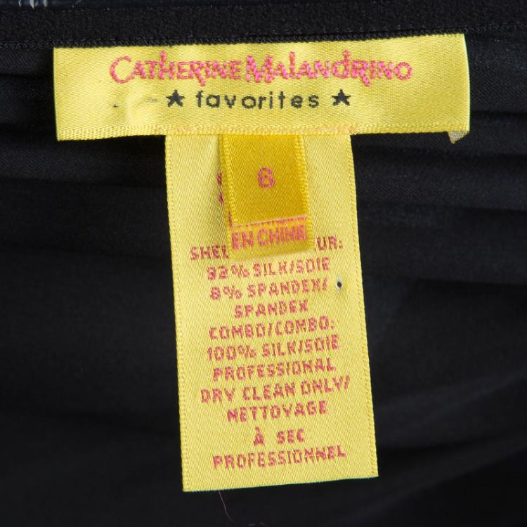 Pre Owned Catherine Malandrino Black Silk Ruched Frill Detail One Shoulder Dress M 