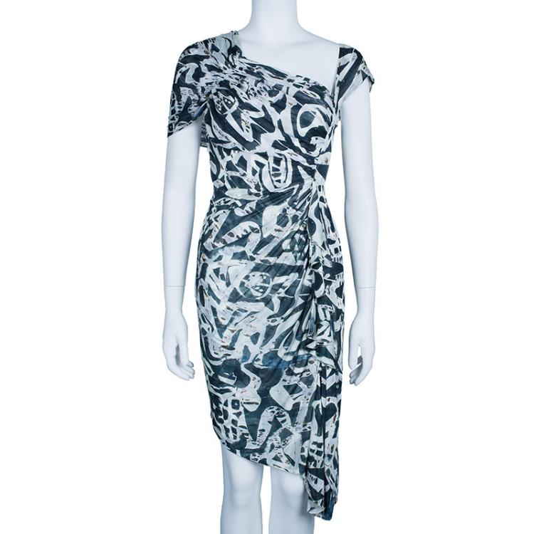 Pre Owned Malandrino Monochrome Ruched Jersey Dress M