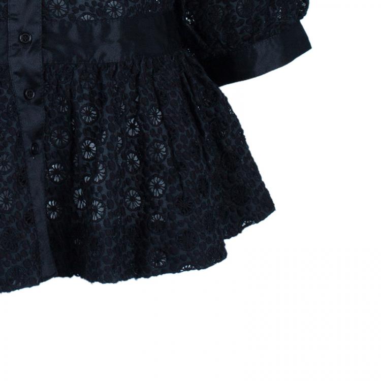 Pre Owned Catherine Malandrino Black Lace Peplum Top M