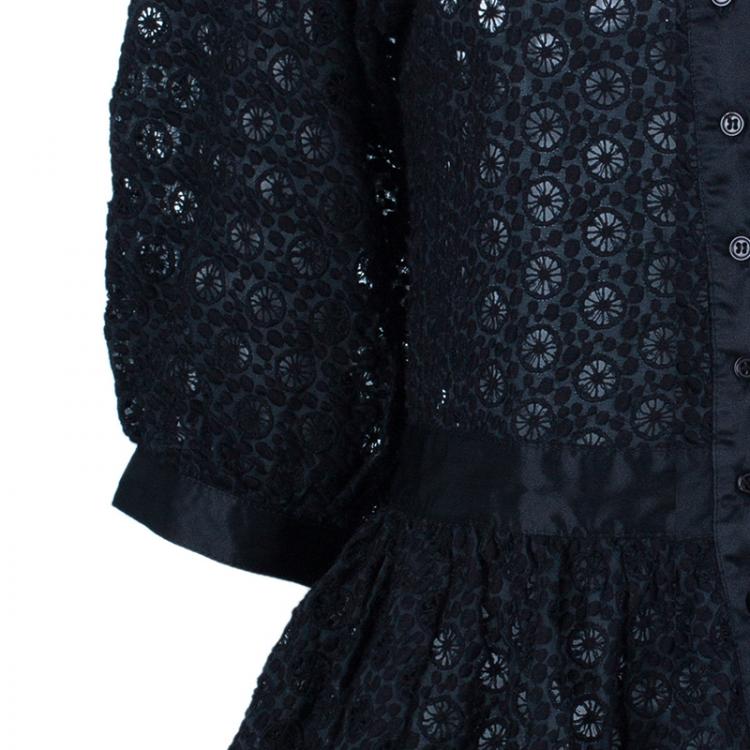 Pre Owned Catherine Malandrino Black Lace Peplum Top M