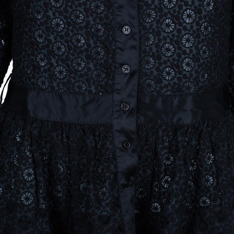 Pre Owned Catherine Malandrino Black Lace Peplum Top M