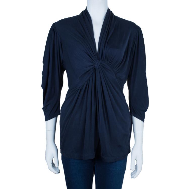 Pre Owned Catherine Malandrino Navy Wrap Detail Top M