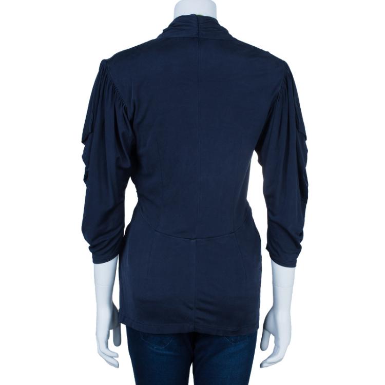Pre Owned Catherine Malandrino Navy Wrap Detail Top M