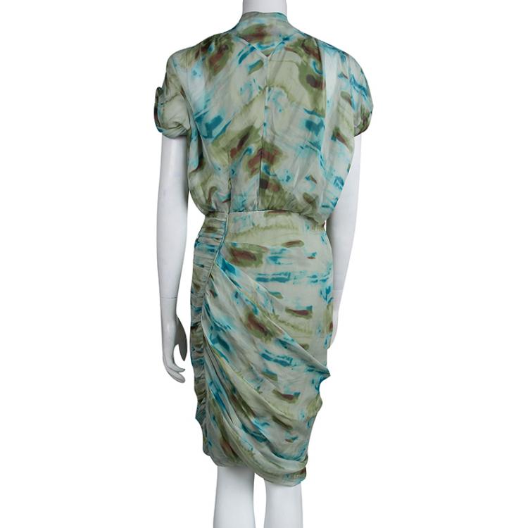 Pre Owned Catherine Malandrino Multicolor Printed Silk Ruched Dress M