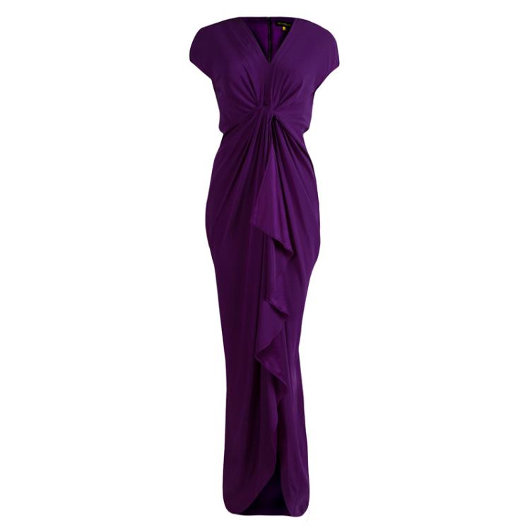 Malandrino Purple Silk Ruffle Detail Draped Gown M Catherine Malandrino ...
