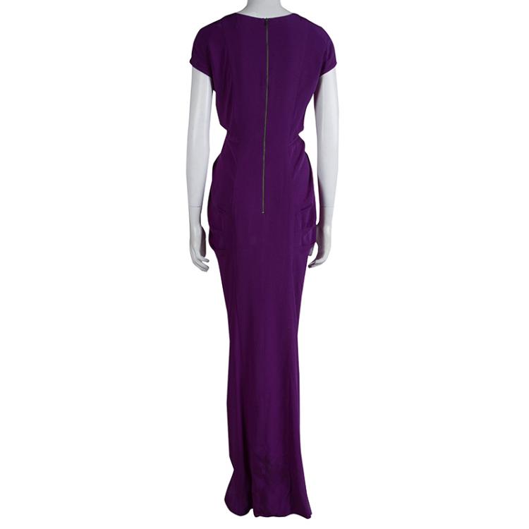 Pre Owned Malandrino Purple Silk Ruffle Detail Draped Gown M