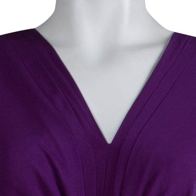 Pre Owned Malandrino Purple Silk Ruffle Detail Draped Gown M