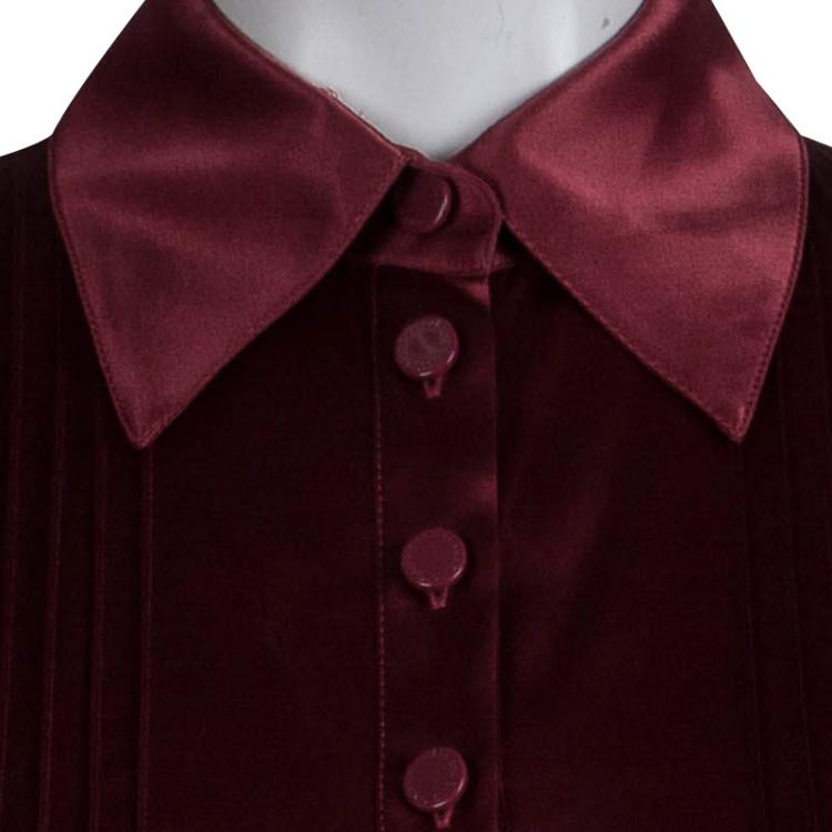 Pre Owned Catherine Malandrino Maroon Silk Belted Shirt Dress S