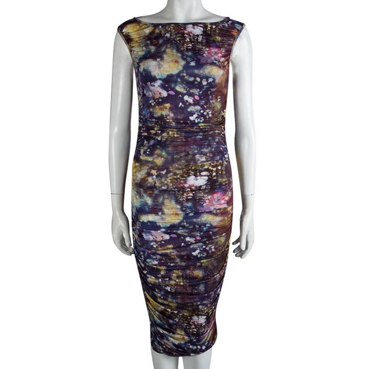 Pre Owned Catherine Malandrino Multicolor Printed Ruched Sleeveless Janelle Dress S