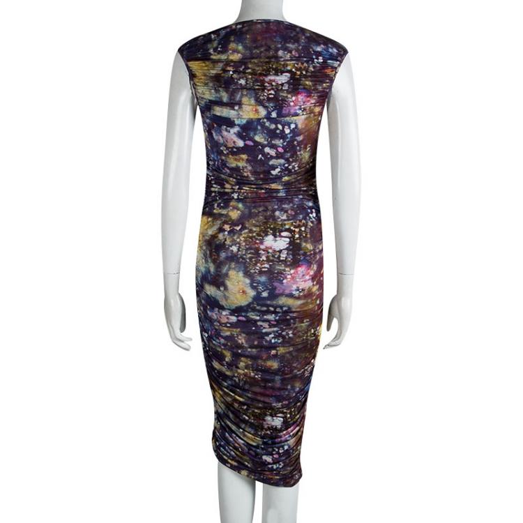 Pre Owned Catherine Malandrino Multicolor Printed Ruched Sleeveless Janelle Dress S