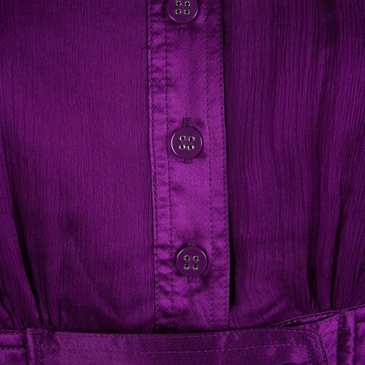 Pre Owned Catherine Malandrino Purple Silk Gathered Shirt Dress S