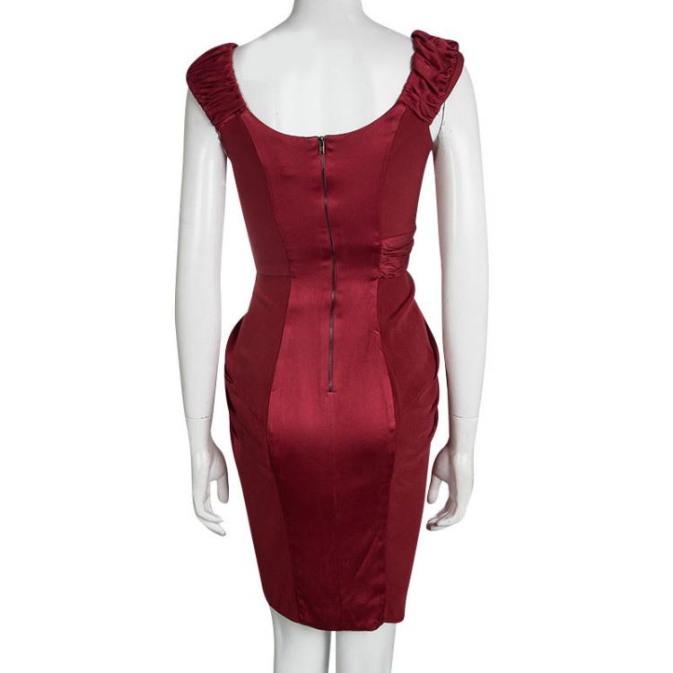 مملوكة مسبقًا Catherine Malandrino Red Silk Ruffle Detail Draped Sleeveless Dress S