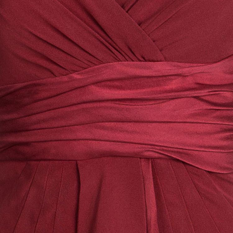 مملوكة مسبقًا Catherine Malandrino Red Silk Ruffle Detail Draped Sleeveless Dress S